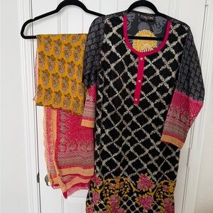 Black and Pink Kurta with Yellow Accents